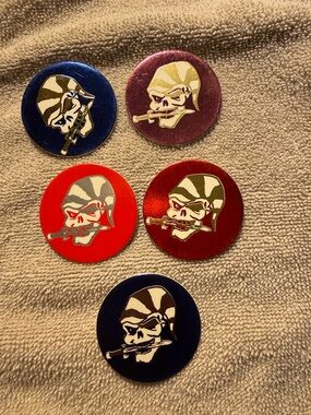Metal Skull Emblem Sticker Set - Red, Blue, Purple